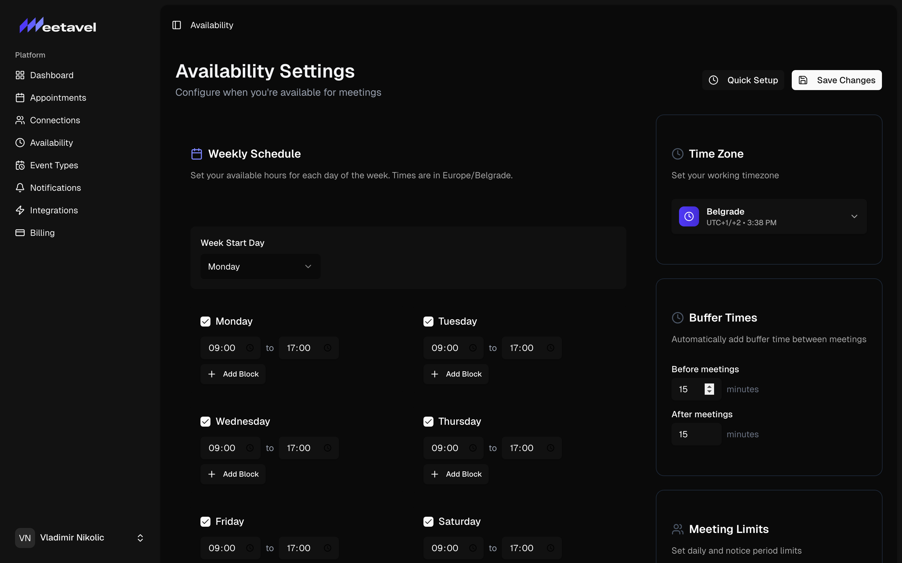 Meetavel availability editor