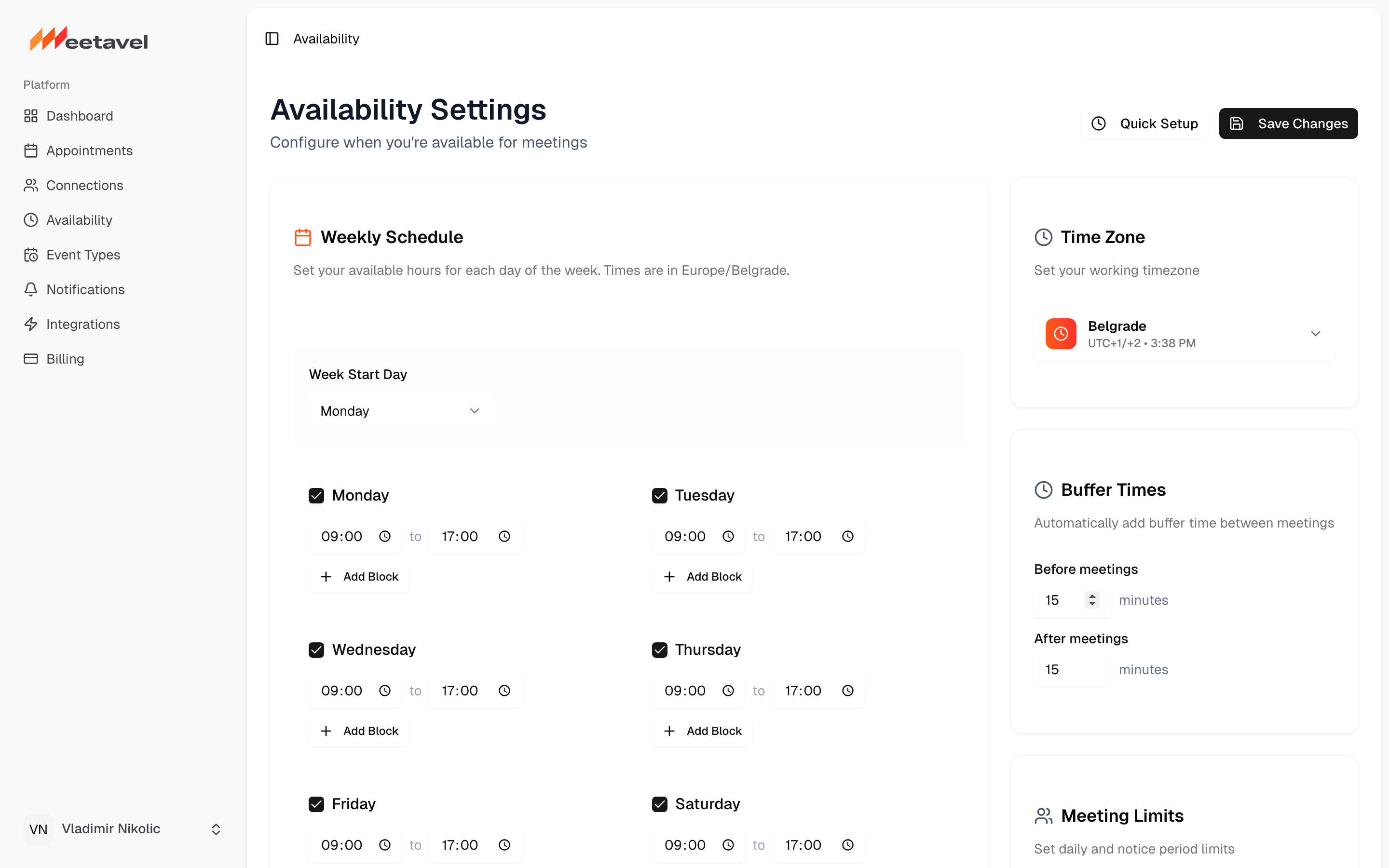 Meetavel availability editor